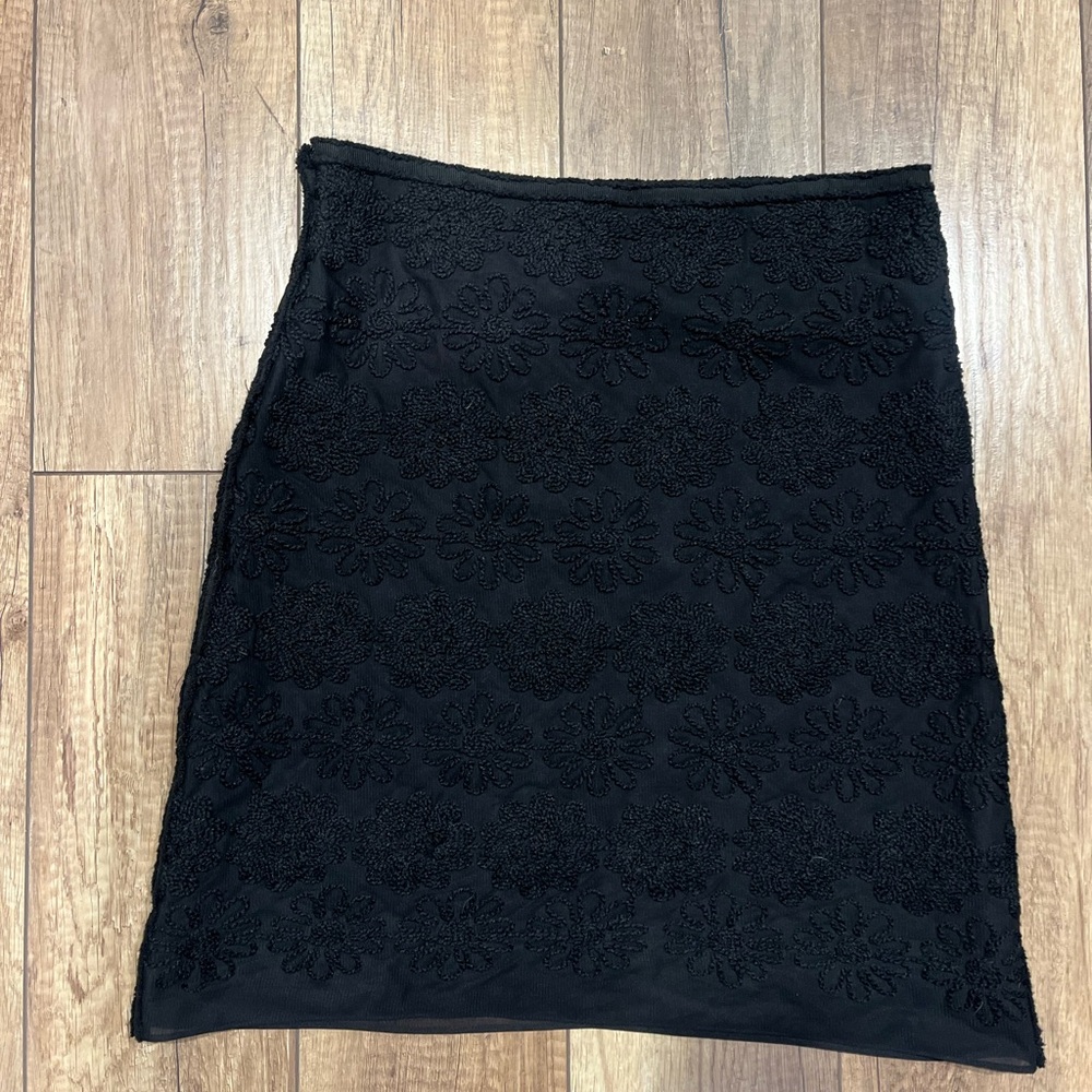 Leon Max Limited Edition Black Floral Textured Midi Skirt Silk Lined
